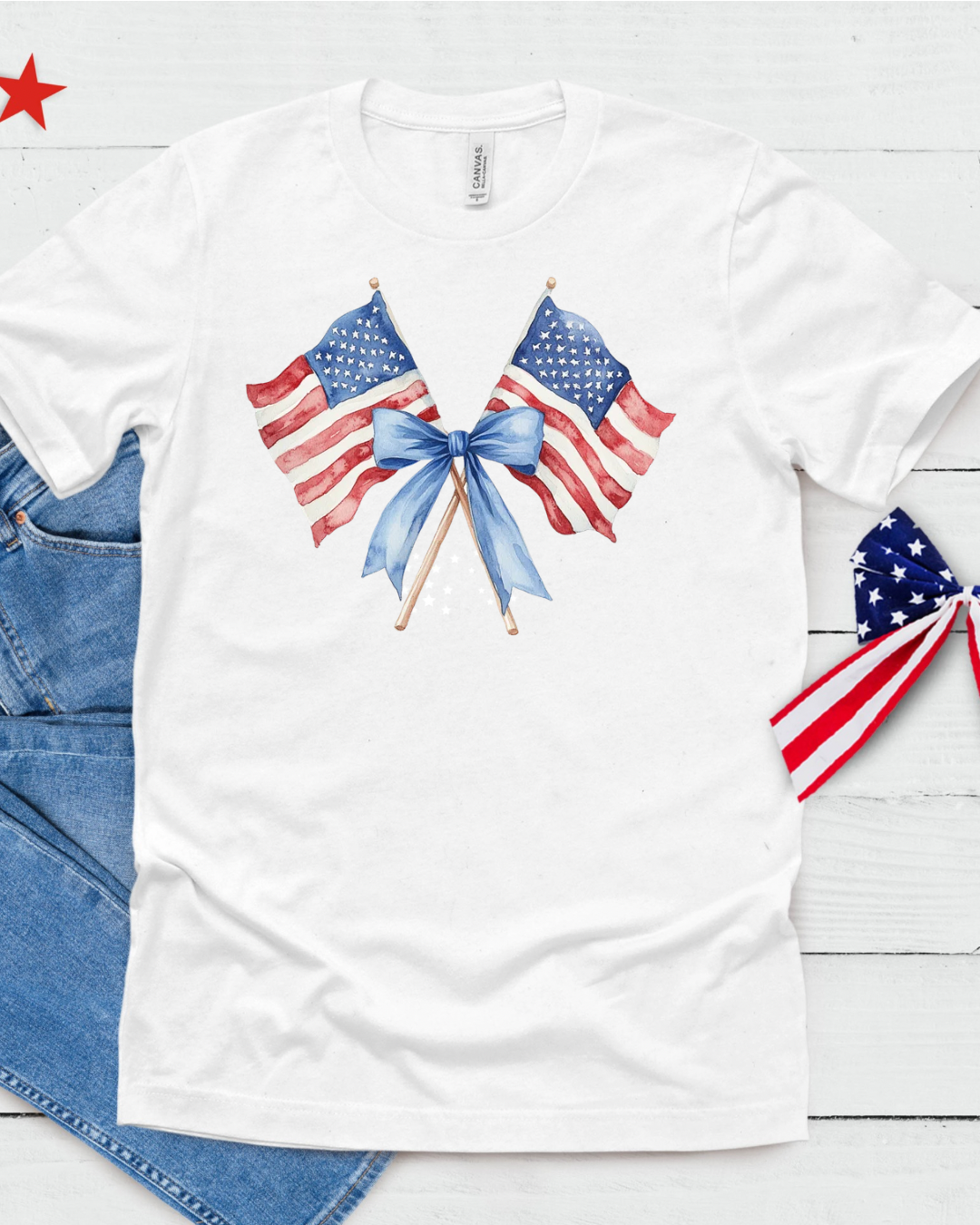 Patriotic Mama & Me Matching Tee – American Flag Bow Shirt | Fourth of July Family Outfit | USA Bow Shirt for Women & Girls