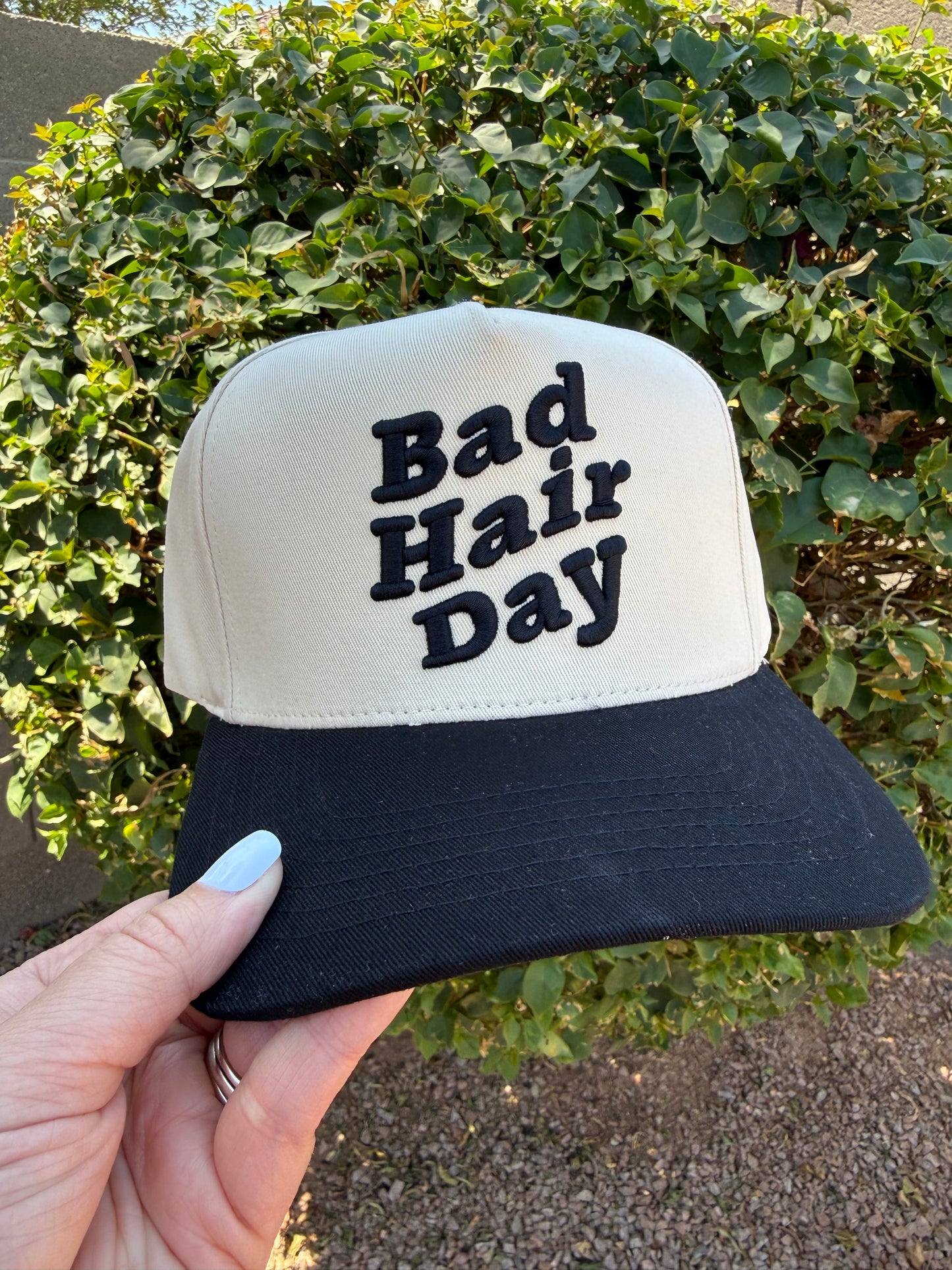 Bad Hair Day Retro Embroidered Trucker Hat | Red & Cream Vintage Baseball Cap | Cute Everyday Women’s Hat