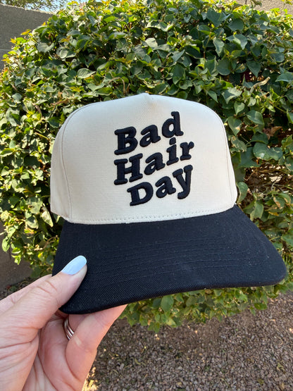 Bad Hair Day Retro Embroidered Trucker Hat | Red & Cream Vintage Baseball Cap | Cute Everyday Women’s Hat
