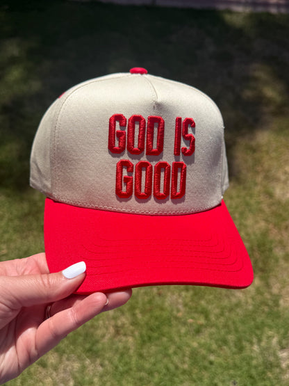 God Is Good Embroidered Trucker Hat | Faith-Based Snapback Hat | Christian Baseball Cap | Neutral & Sage Green Hat