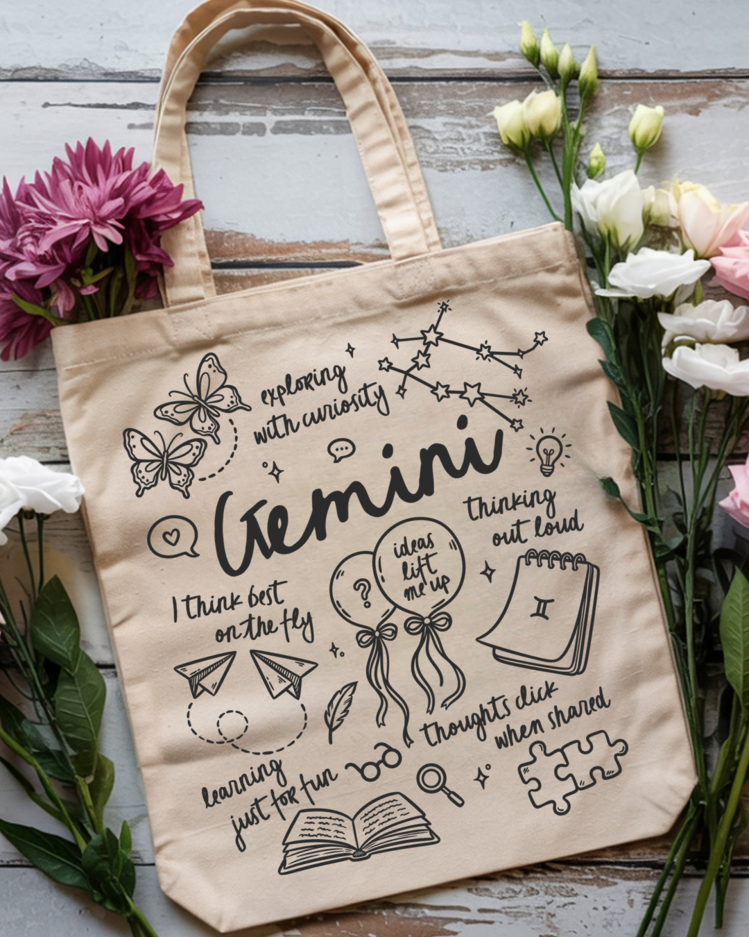 Zodiac Sign Tote Bag | Celestial Astrology Book Bag | Personalized Birth Sign Gift