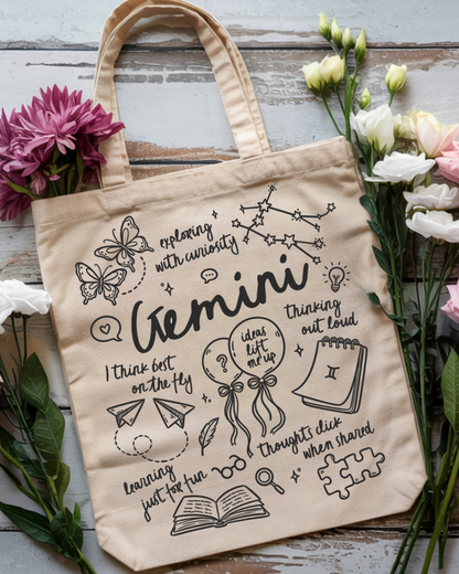 Zodiac Sign Tote Bag | Celestial Astrology Book Bag | Personalized Birth Sign Gift
