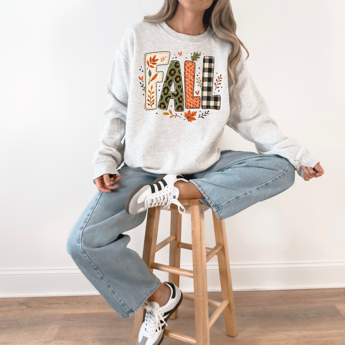 Fall Crewneck Sweatshirt | Leopard & Plaid Fall Graphic | Cozy Autumn Sweatshirt | Unisex Fall Pullover