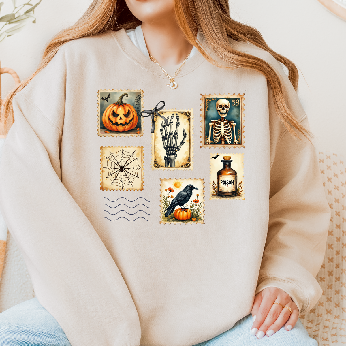 Vintage Halloween Postage Stamp Crewneck | Spooky Season Sweatshirt