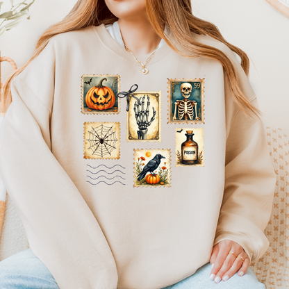 Vintage Halloween Postage Stamp Crewneck | Spooky Season Sweatshirt