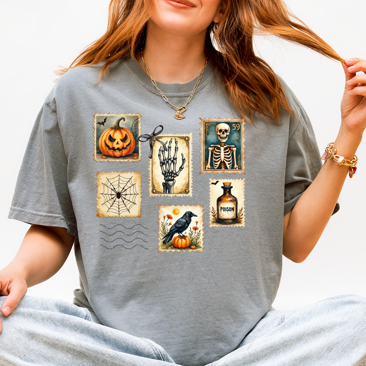 Vintage Halloween Postage Stamp Crewneck | Spooky Season Sweatshirt