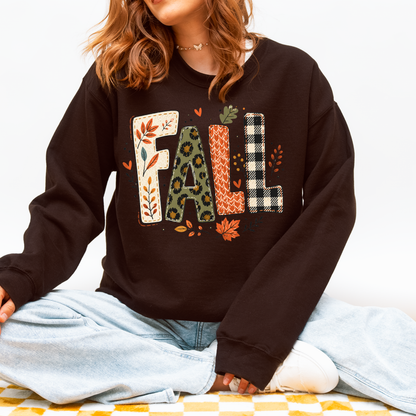 Fall Crewneck Sweatshirt | Leopard & Plaid Fall Graphic | Cozy Autumn Sweatshirt | Unisex Fall Pullover