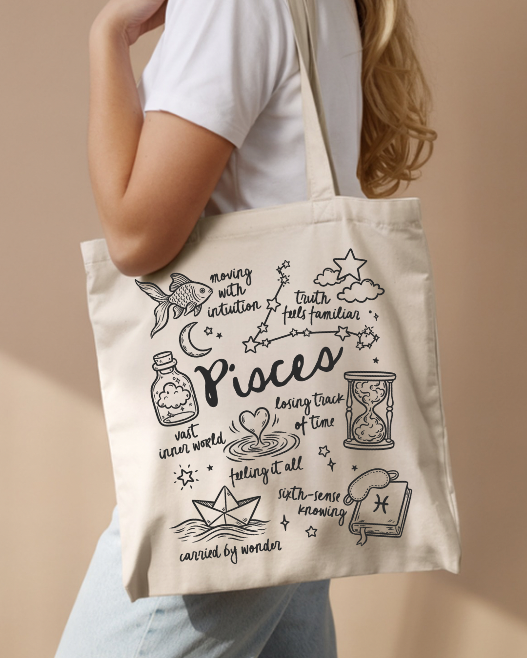 Zodiac Sign Tote Bag | Celestial Astrology Book Bag | Personalized Birth Sign Gift