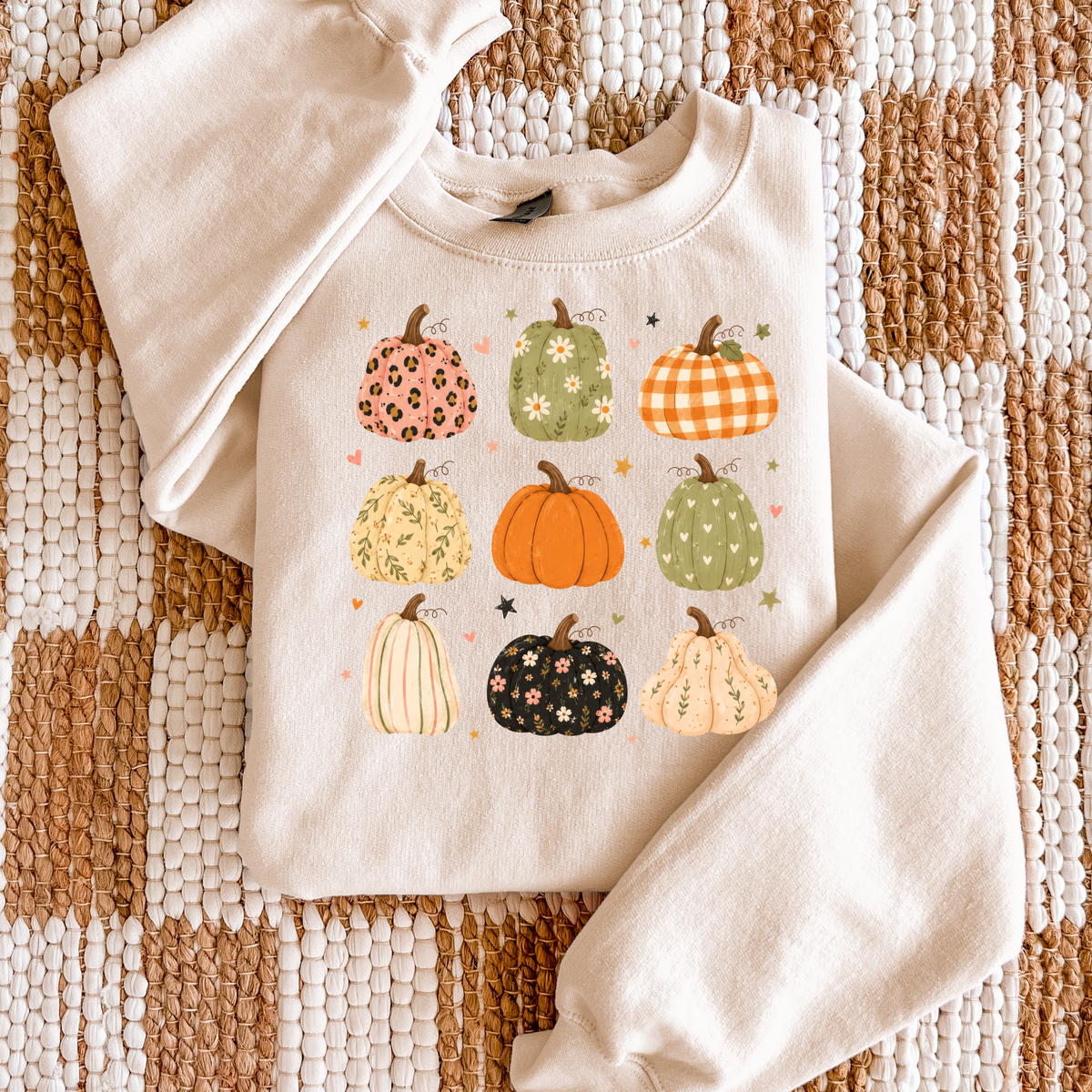 Fall Pumpkin Crewneck Sweatshirt | Cute Patterned Pumpkins | Cozy Autumn Sweatshirt | Women’s Fall Graphic Crewneck