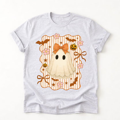 Girls Halloween Ghost Shirt | Coquette Bow Ghost Tee | Cute Kids Halloween Shirt | Girly Spooky Season Tee