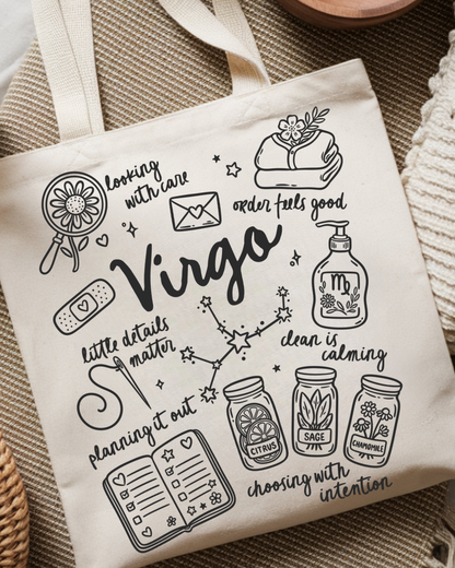 Zodiac Sign Tote Bag | Celestial Astrology Book Bag | Personalized Birth Sign Gift