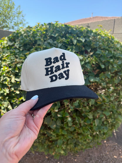 Bad Hair Day Retro Embroidered Trucker Hat | Red & Cream Vintage Baseball Cap | Cute Everyday Women’s Hat