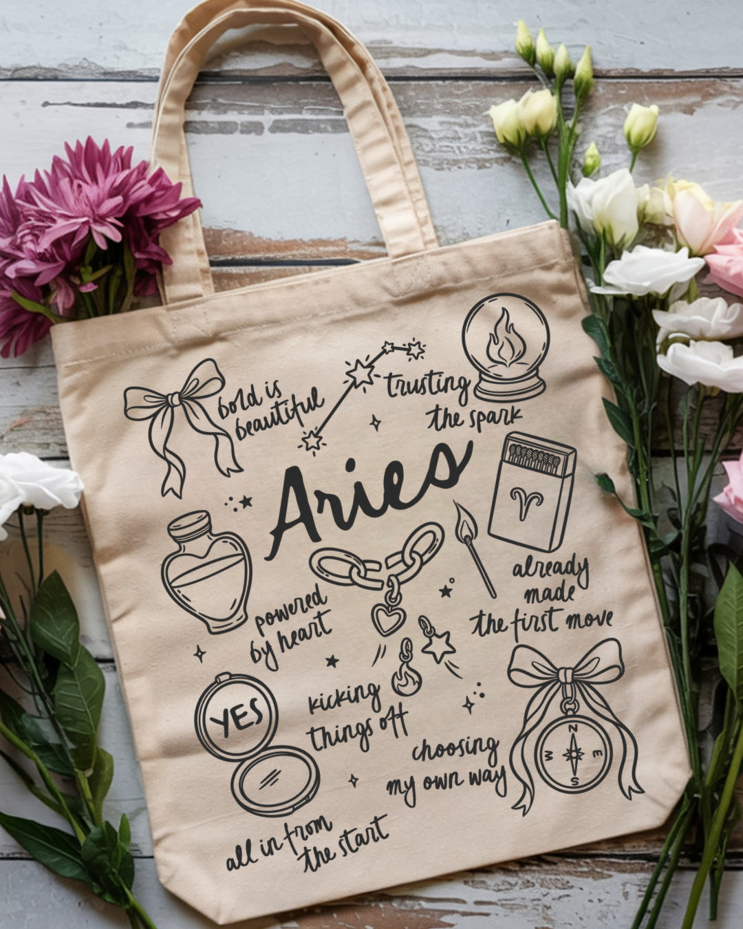 Zodiac Sign Tote Bag | Celestial Astrology Book Bag | Personalized Birth Sign Gift