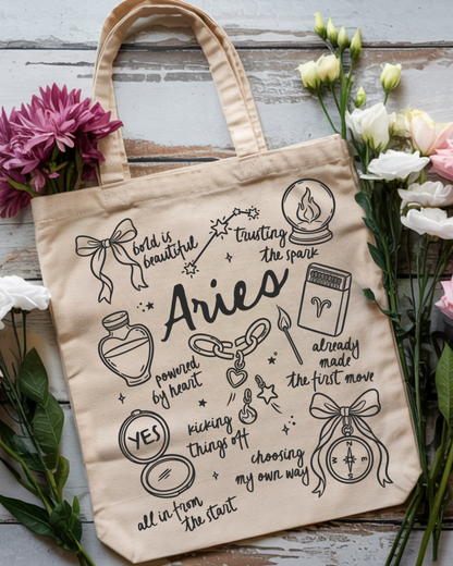Zodiac Sign Tote Bag | Celestial Astrology Book Bag | Personalized Birth Sign Gift