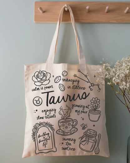 Zodiac Sign Tote Bag | Celestial Astrology Book Bag | Personalized Birth Sign Gift