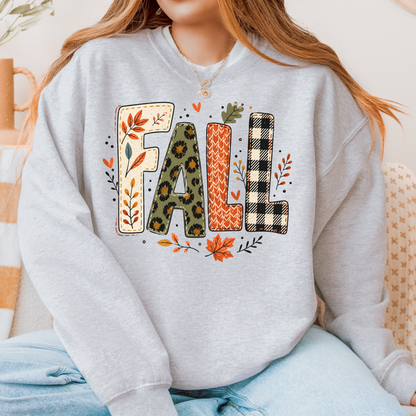 Fall Crewneck Sweatshirt | Leopard & Plaid Fall Graphic | Cozy Autumn Sweatshirt | Unisex Fall Pullover