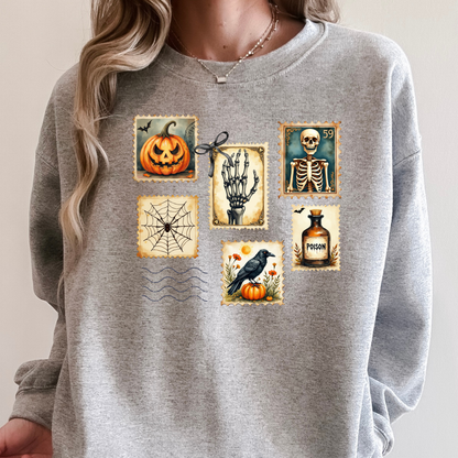 Vintage Halloween Postage Stamp Crewneck | Spooky Season Sweatshirt