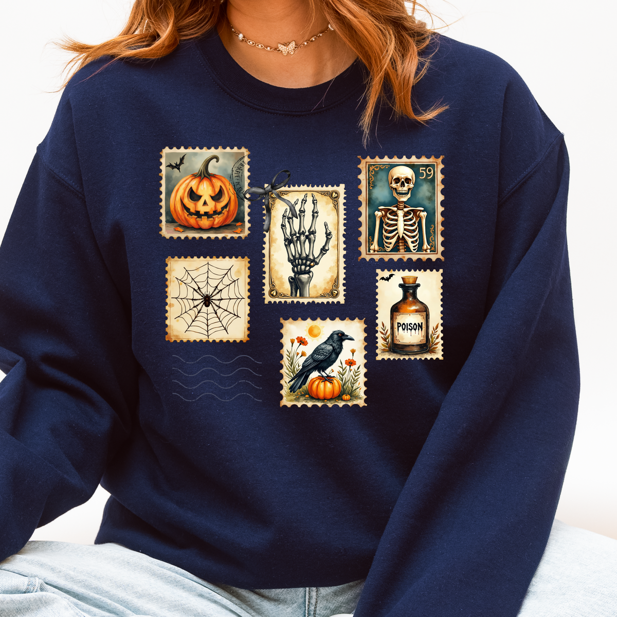 Vintage Halloween Postage Stamp Crewneck | Spooky Season Sweatshirt