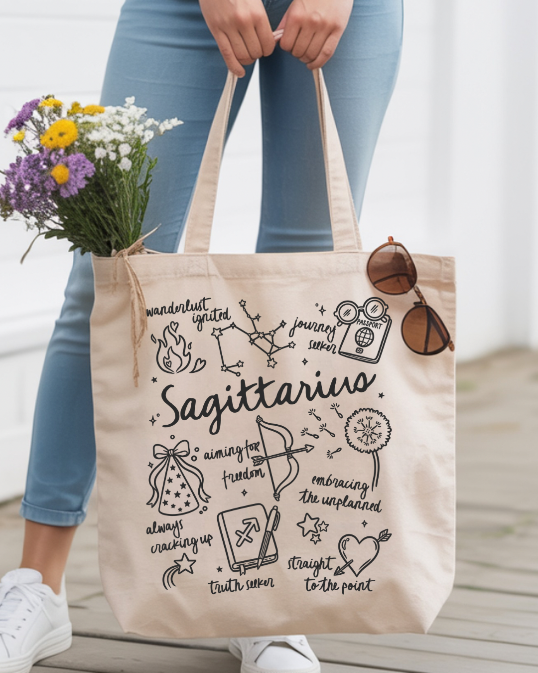 Zodiac Sign Tote Bag | Celestial Astrology Book Bag | Personalized Birth Sign Gift