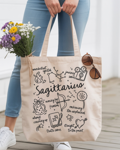 Zodiac Sign Tote Bag | Celestial Astrology Book Bag | Personalized Birth Sign Gift