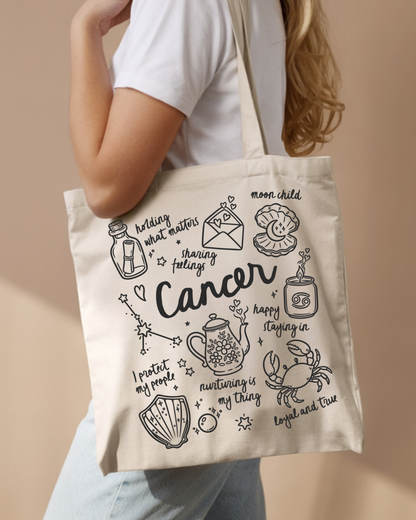 Zodiac Sign Tote Bag | Celestial Astrology Book Bag | Personalized Birth Sign Gift