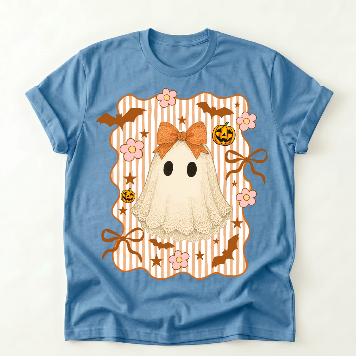 Girls Halloween Ghost Shirt | Coquette Bow Ghost Tee | Cute Kids Halloween Shirt | Girly Spooky Season Tee