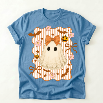 Girls Halloween Ghost Shirt | Coquette Bow Ghost Tee | Cute Kids Halloween Shirt | Girly Spooky Season Tee