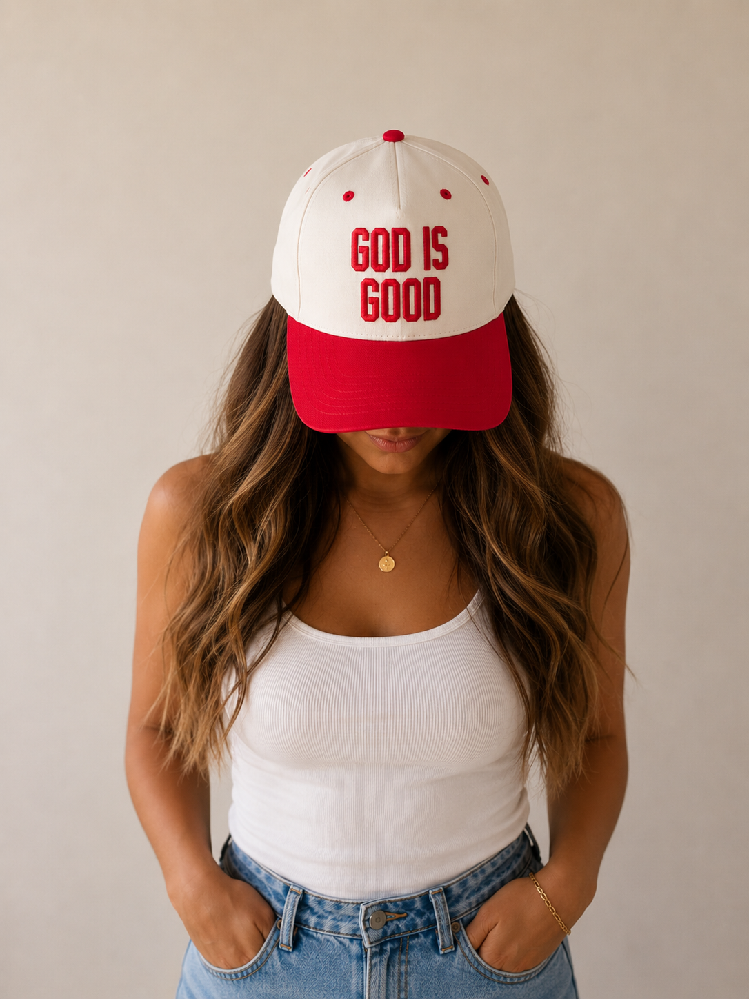 God Is Good Embroidered Trucker Hat | Faith-Based Snapback Hat | Christian Baseball Cap | Neutral & Sage Green Hat