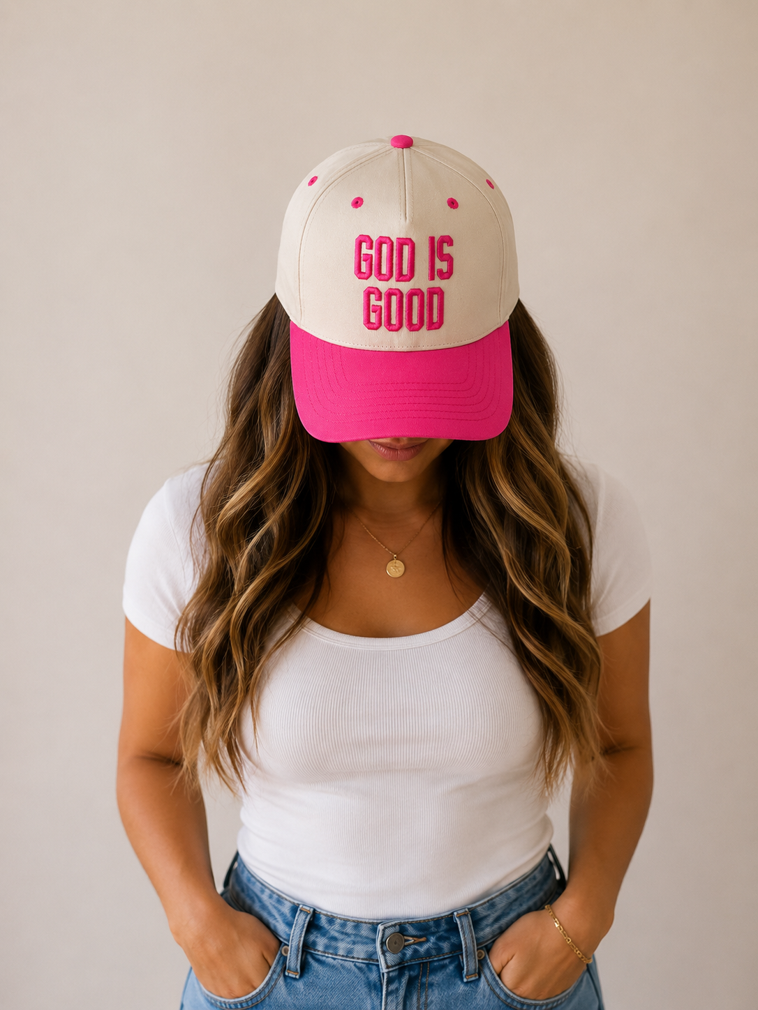 God Is Good Embroidered Trucker Hat | Faith-Based Snapback Hat | Christian Baseball Cap | Neutral & Sage Green Hat