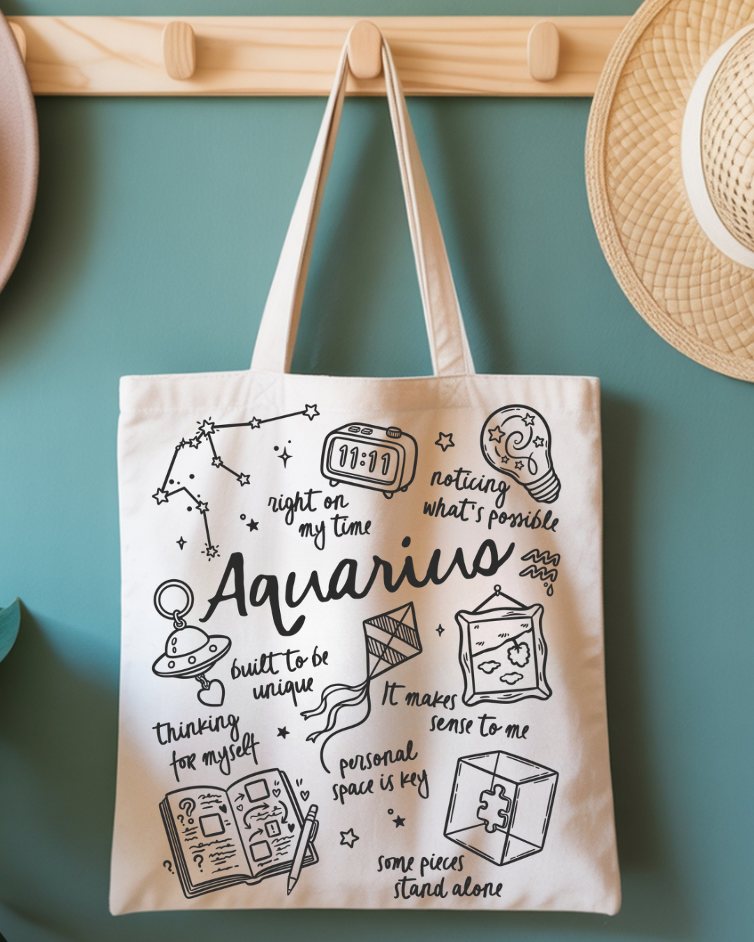 Zodiac Sign Tote Bag | Celestial Astrology Book Bag | Personalized Birth Sign Gift