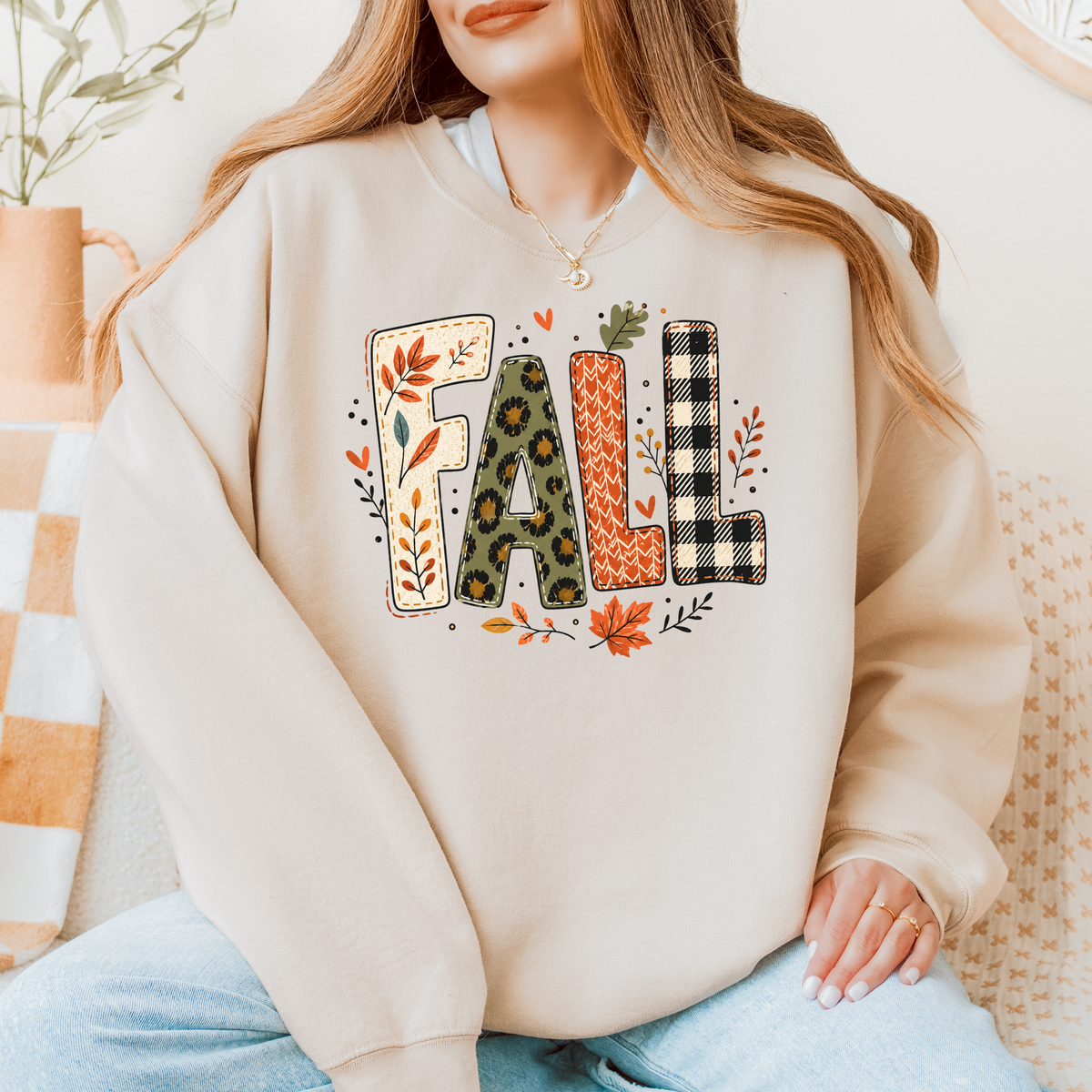Fall Crewneck Sweatshirt | Leopard & Plaid Fall Graphic | Cozy Autumn Sweatshirt | Unisex Fall Pullover