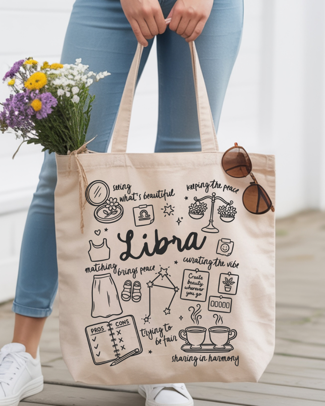 Zodiac Sign Tote Bag | Celestial Astrology Book Bag | Personalized Birth Sign Gift