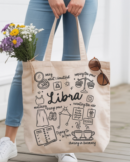 Zodiac Sign Tote Bag | Celestial Astrology Book Bag | Personalized Birth Sign Gift