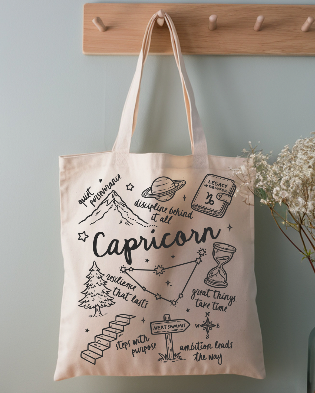 Zodiac Sign Tote Bag | Celestial Astrology Book Bag | Personalized Birth Sign Gift