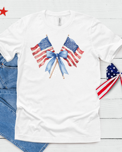 Patriotic Mama & Me Matching Tee – American Flag Bow Shirt | Fourth of July Family Outfit | USA Bow Shirt for Women & Girls