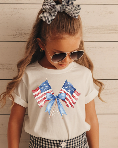 Patriotic Mama & Me Matching Tee – American Flag Bow Shirt | Fourth of July Family Outfit | USA Bow Shirt for Women & Girls