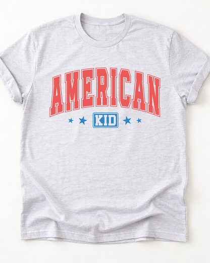 American Kid Patriotic Tee | Kids 4th of July Shirt | Retro USA Graphic Tee | Red White & Blue Summer Shirt