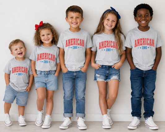 American Kid Patriotic Tee | Kids 4th of July Shirt | Retro USA Graphic Tee | Red White & Blue Summer Shirt