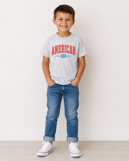 American Kid Patriotic Tee | Kids 4th of July Shirt | Retro USA Graphic Tee | Red White & Blue Summer Shirt