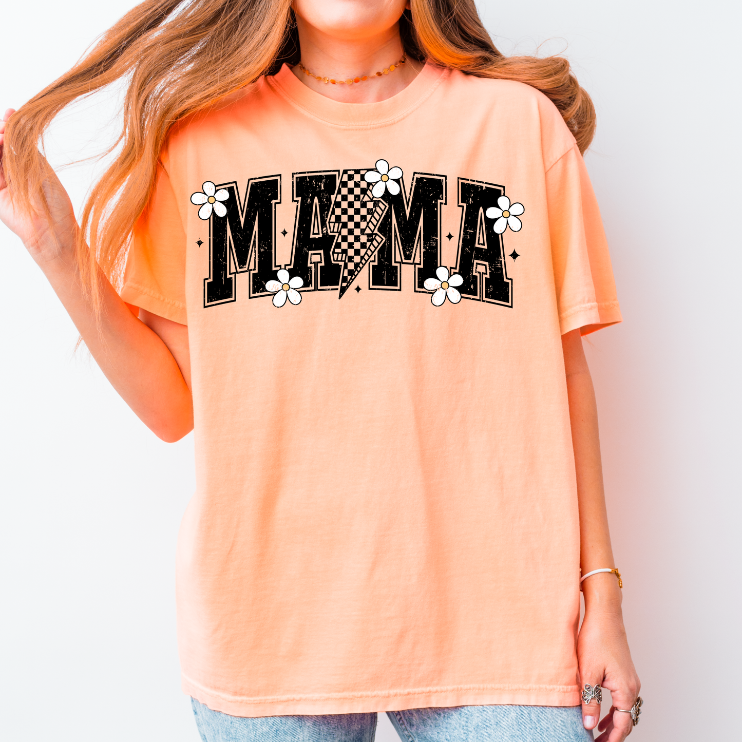 Mama Checkered Daisy Graphic Tee | Retro Mama Shirt | Trendy Mom Tee |