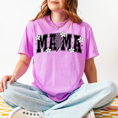 Mama Checkered Daisy Graphic Tee | Retro Mama Shirt | Trendy Mom Tee |