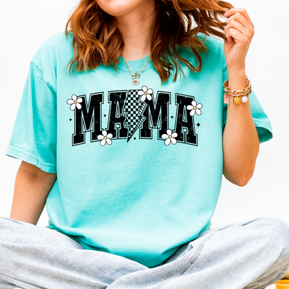 Mama Checkered Daisy Graphic Tee | Retro Mama Shirt | Trendy Mom Tee |