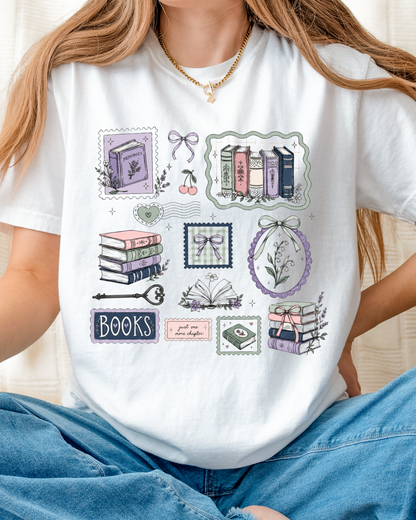 Pastel Book Lover Graphic Tee | Cozy Reader Shirt | Bookish Aesthetic T-Shirt | Book Club Gift | Cute Summer Reading Outfit