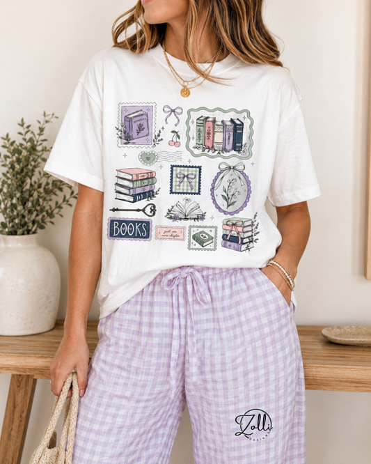 Pastel Book Lover Graphic Tee | Cozy Reader Shirt | Bookish Aesthetic T-Shirt | Book Club Gift | Cute Summer Reading Outfit