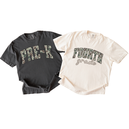 Custom Camo Grade Shirt | Any Grade Level | Back-to-School Tee