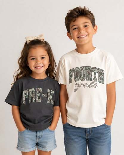 Custom Camo Grade Shirt | Any Grade Level | Back-to-School Tee