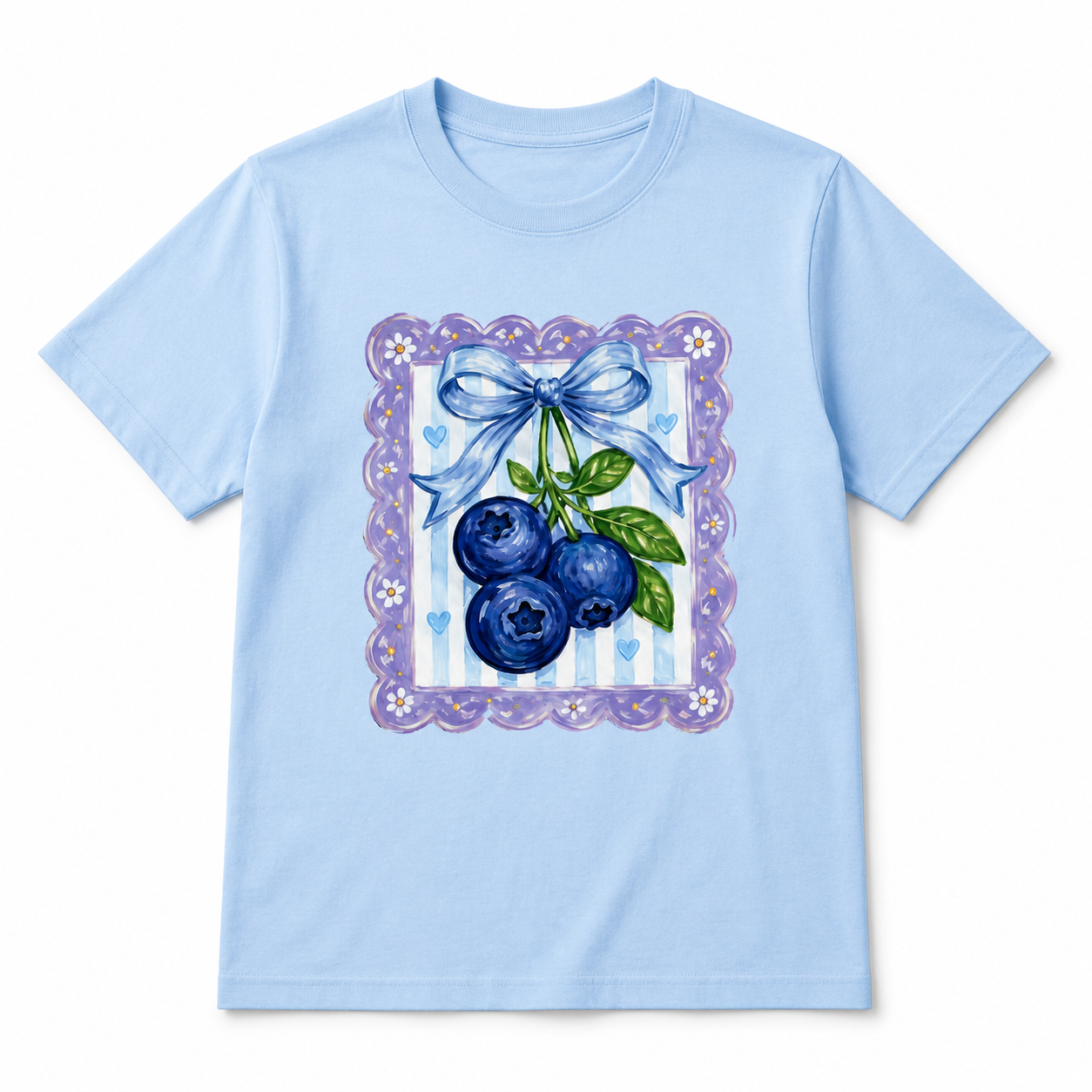 Blueberry Bow Graphic Tee | Cute Coquette Fruit Shirt | Summer Blue T-Shirt