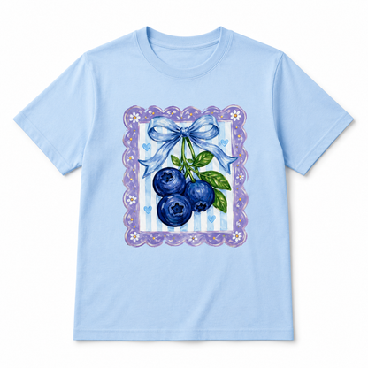 Blueberry Bow Graphic Tee | Cute Coquette Fruit Shirt | Summer Blue T-Shirt