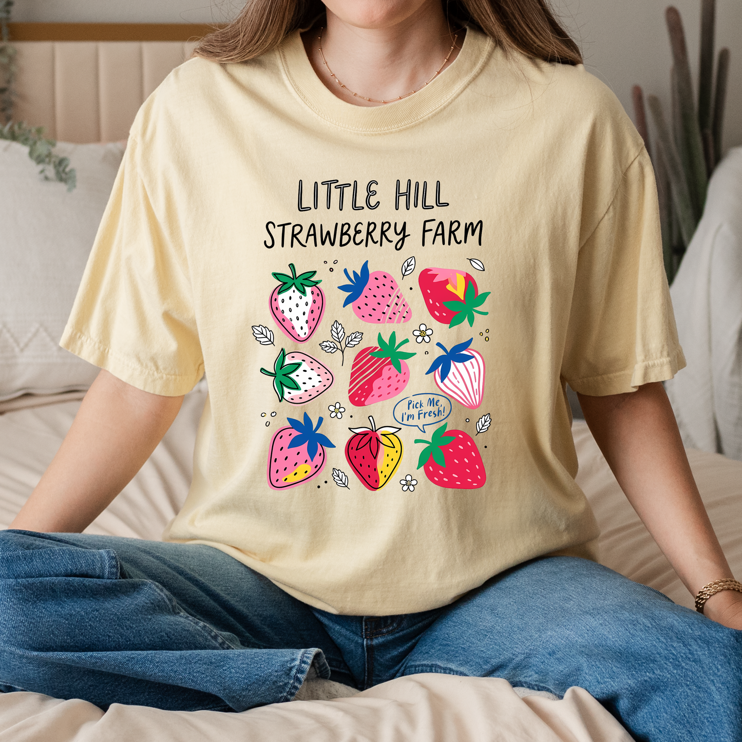Little Hill Strawberry Farm Graphic Tee | Colorful Strawberry Shirt
