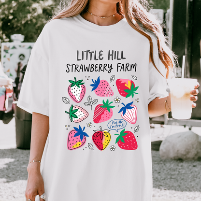 Little Hill Strawberry Farm Graphic Tee | Colorful Strawberry Shirt